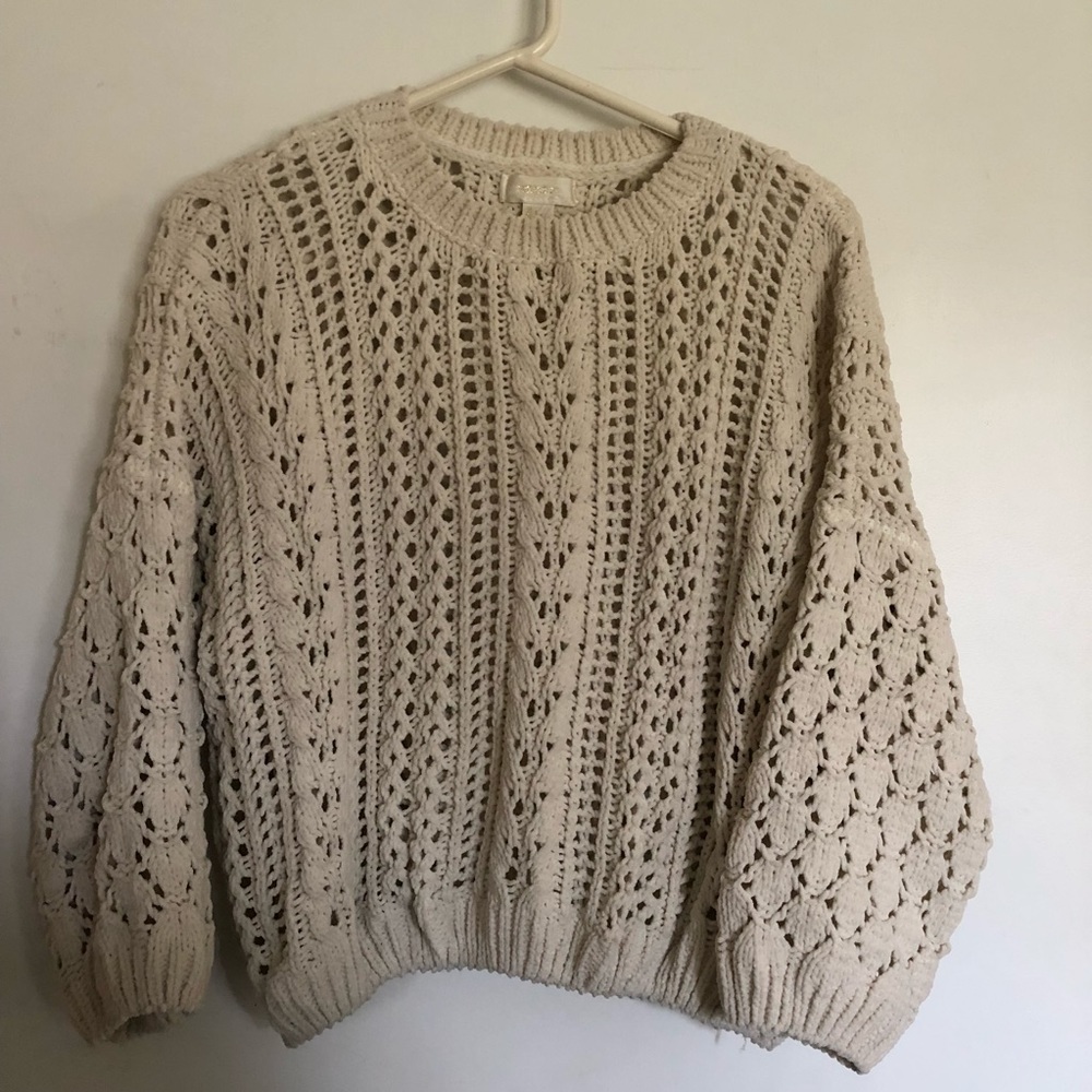 Oversized white crochet sweater